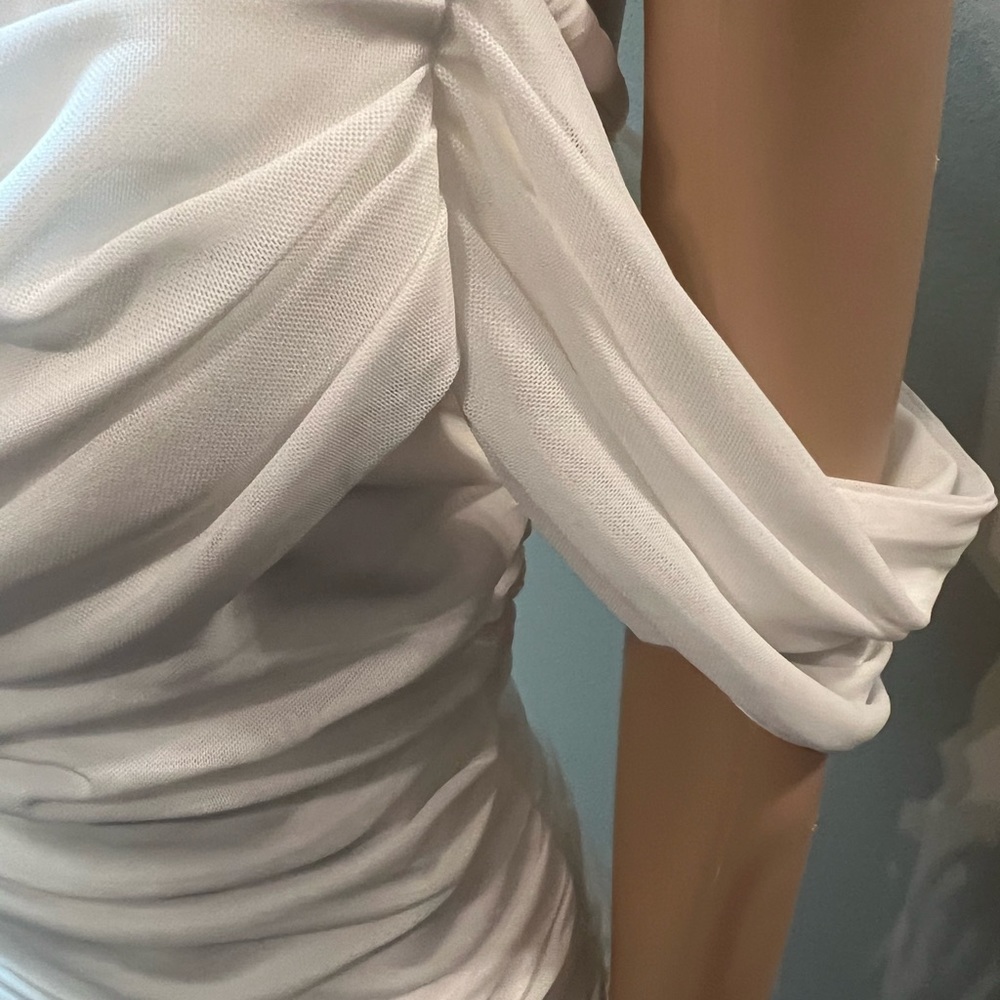 White Chiffon/Rayon Draped Evening Dress Sz10 - Picture 9 of 16